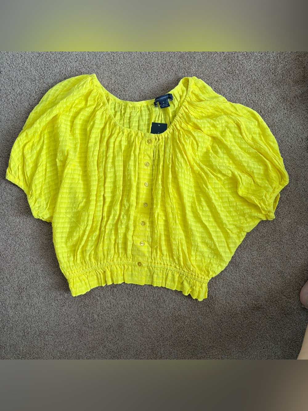 French Connection Yellow Solid Round Neck Dolman Short Sleeve Blouse Women’s M